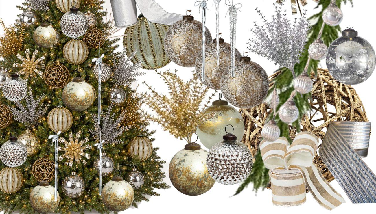 Silver + Gold holiday design board — metallic silver and gold