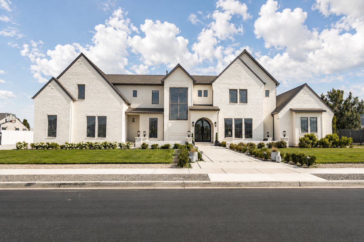 A new-construction home exterior, move-in ready